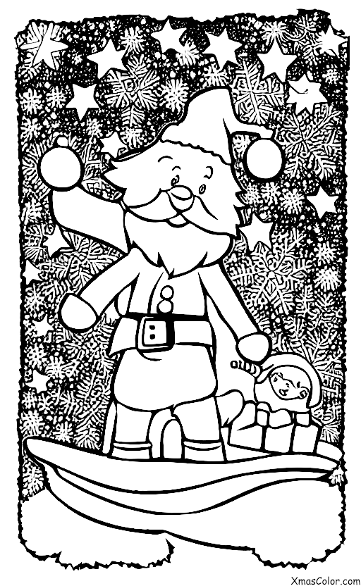 Navidad / Decoración de árboles de Navidad: Santa y sus renos volando a través del cielo nocturno