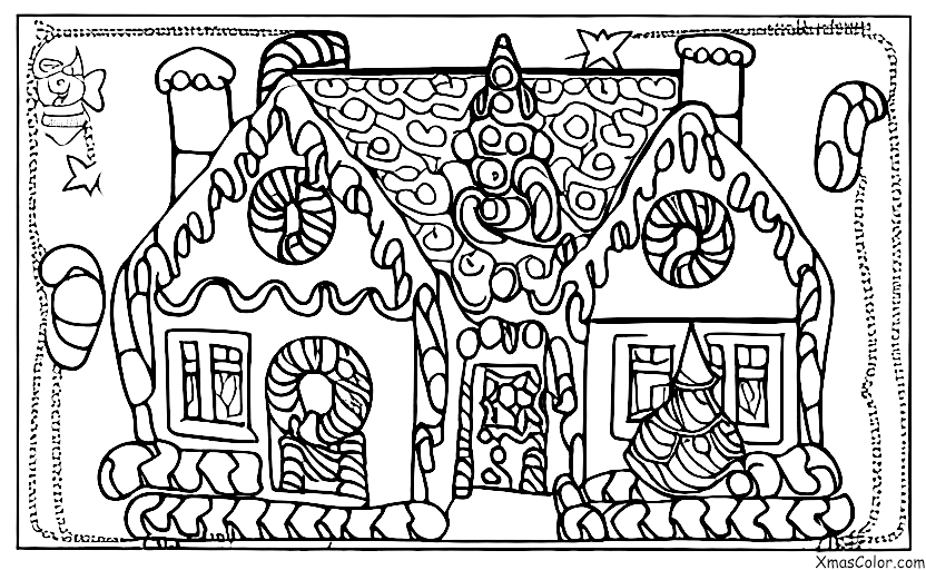 Navidad / Decorar casas de galleta: Una casa de galletas de jengibre con un árbol de Navidad