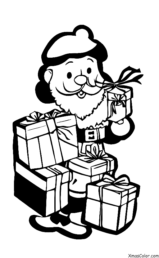 Navidad / Día de los Inocentes: Santa abriendo sus regalos en la mañana de Navidad