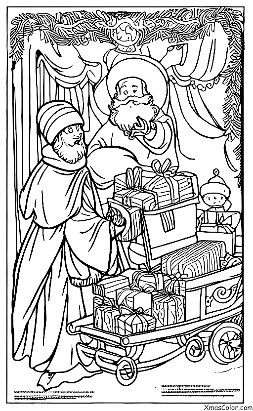 Navidad / Día de San Nicolás: San Nicolás en su trineo lleno de dulces y refrigerios