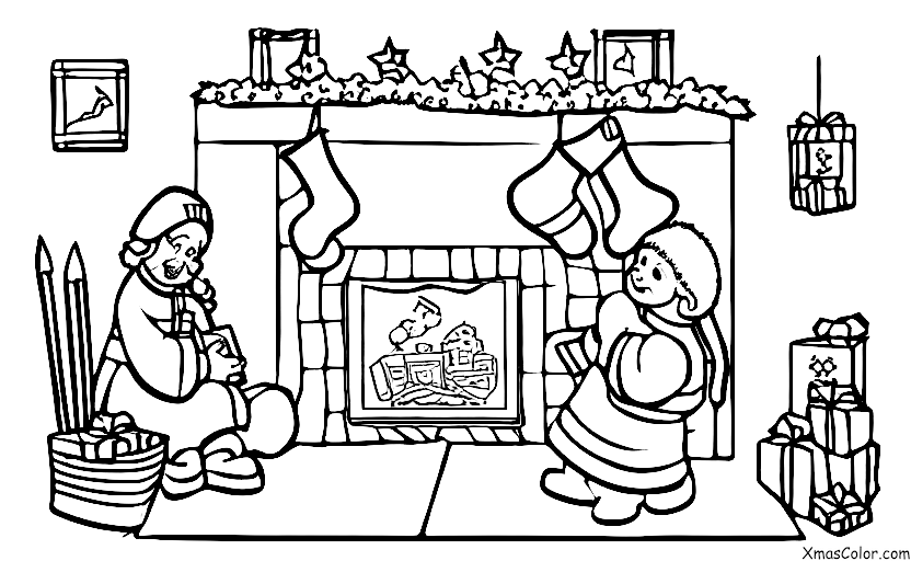 Navidad / Día de San Nicolás: San Nicolás metiendo un regalo en un calcetín de un niño