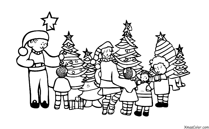 Navidad / Día de San Nicolás: Una familia decorando su árbol de Navidad