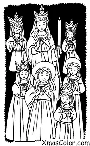 Navidad / Día de Santa Lucía: St. Lucia y sus acompañantes llevando velas