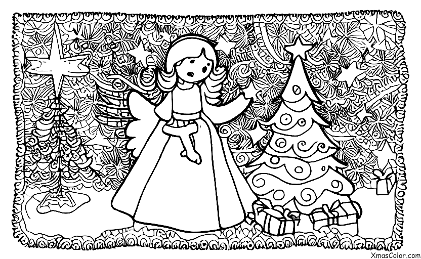 Navidad / Diferentes maneras de decorar un árbol de Navidad: Un árbol de Navidad con un ángel en la parte superior