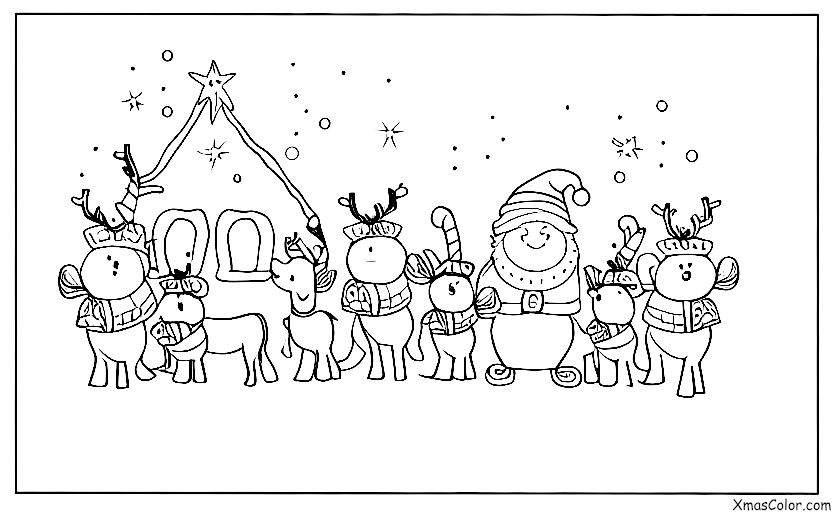 Navidad / El trineo de Santa: Santa y sus renos llegan a una casa