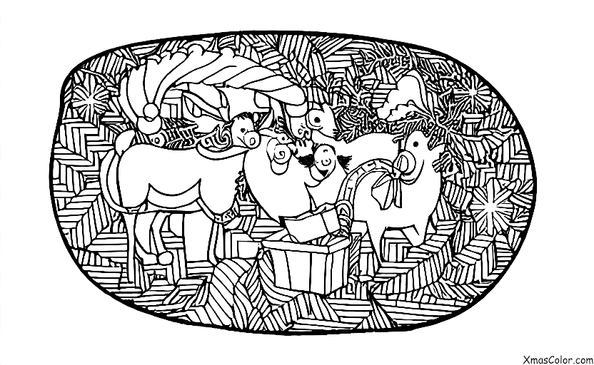 Navidad / El trineo de Santa: Trineo de Santa volando a través del cielo nocturno