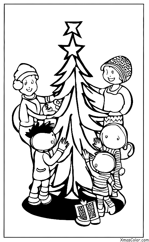 Navidad / Elegir y Cortar un Árbol de Navidad: La familia está decorando el árbol de Navidad