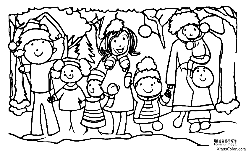 Navidad / Elegir y Cortar un Árbol de Navidad: La familia está trayendo el árbol de Navidad a casa
