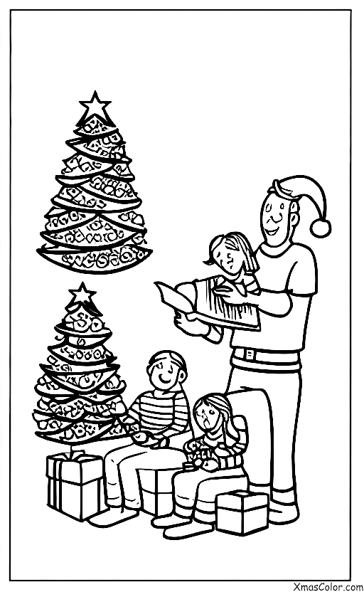 Navidad / Elegir y Cortar un Árbol de Navidad: Una familia disfrutando de su árbol de Navidad decorado
