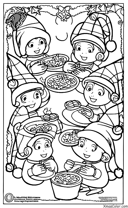 Navidad / Elfos de Santa: Los duendes de Santa alimentando a los renos