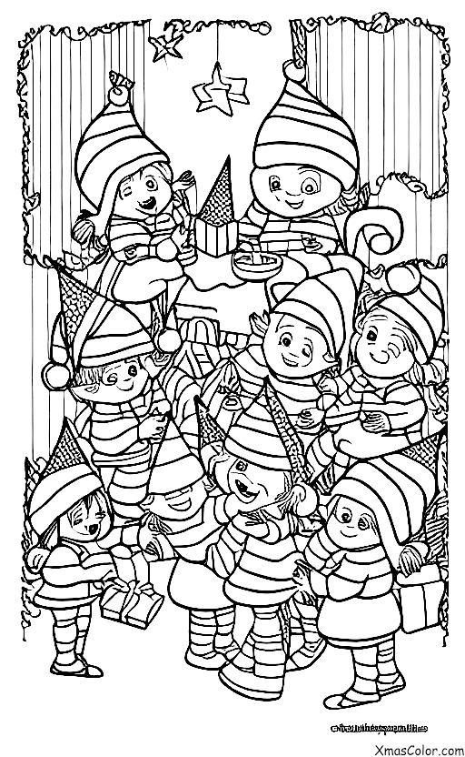 Navidad / Elfos de Santa: Los elfos de Santa están celebrando una fiesta