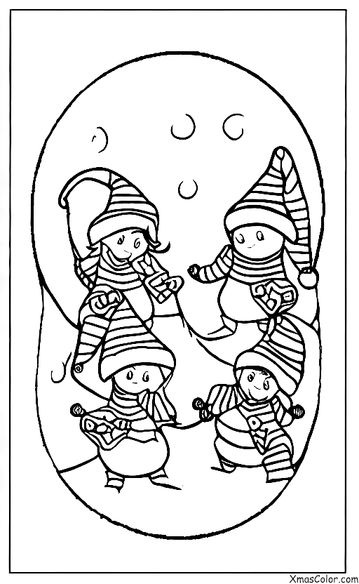 Navidad / Elfos de Santa: Los elfos de Santa están teniendo una batalla de bolas de nieve
