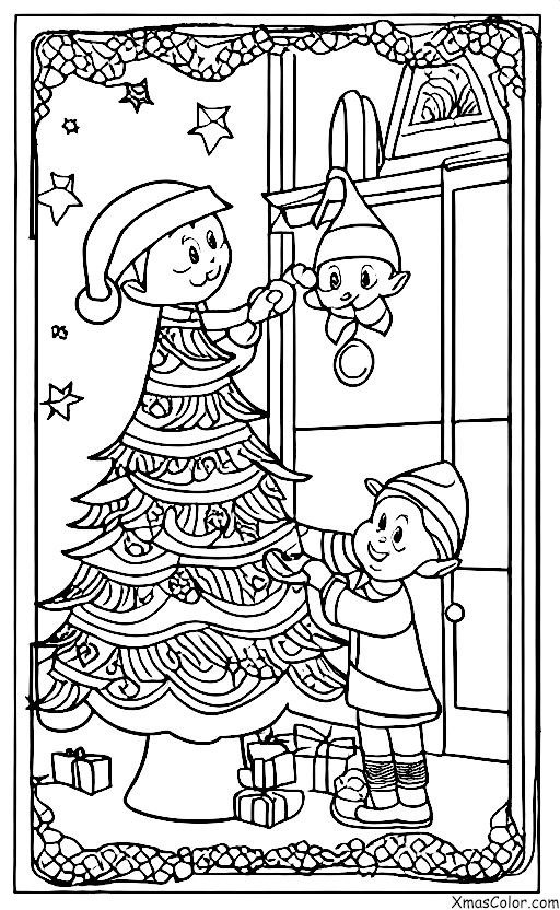 Navidad / Elfos: Elfo decorando el árbol de Navidad
