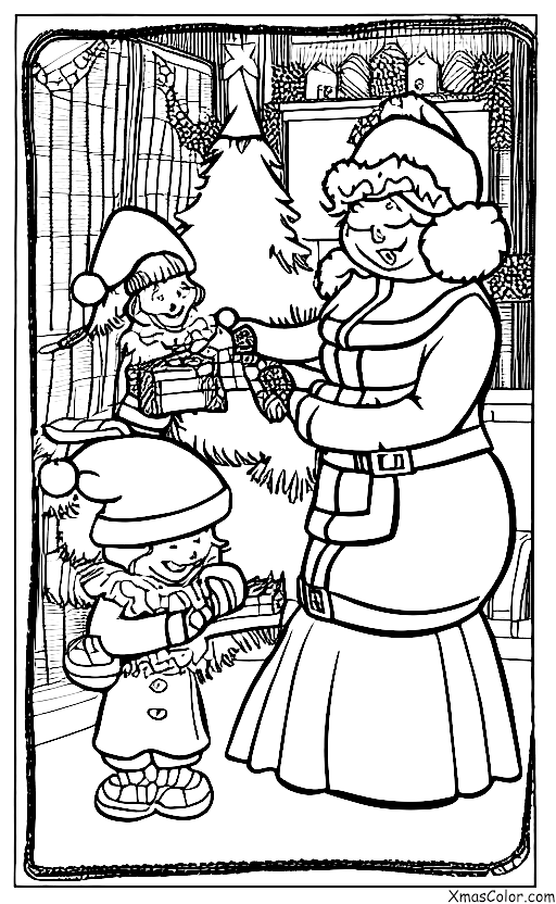 Navidad / Empaquetando regalos de Navidad: La señora Claus envolviendo un regalo de Navidad