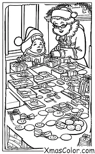 Navidad / Empaquetando regalos de Navidad: Mrs. Claus empacando regalos