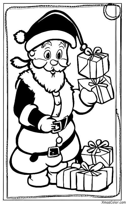 Navidad / Empaquetando regalos de Navidad: Santa envuelve un regalo de Navidad