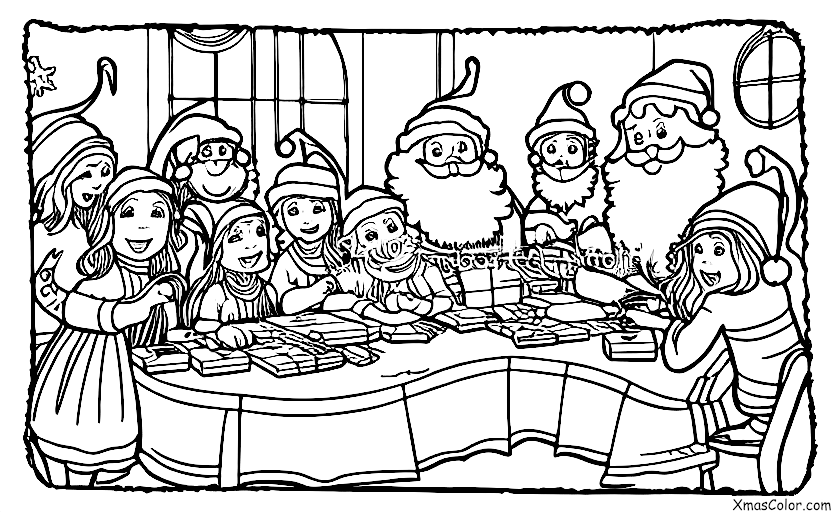 Navidad / Enviar Tarjetas de Navidad: Santa y sus elfos haciendo tarjetas de Navidad