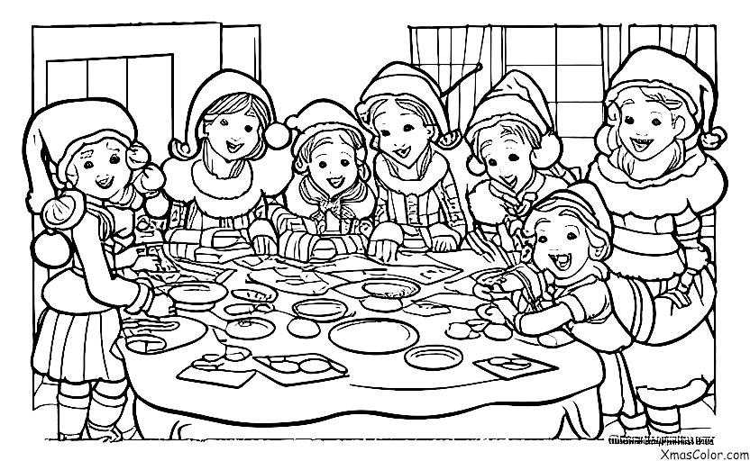 Navidad / Enviar Tarjetas de Navidad: sra. Claus y sus elfos haciendo tarjetas de Navidad