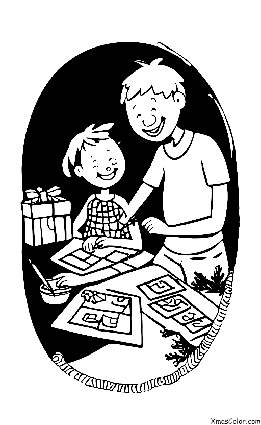 Navidad / Enviar Tarjetas de Navidad: Un niño que ayuda a un adulto a escribir una tarjeta de Navidad