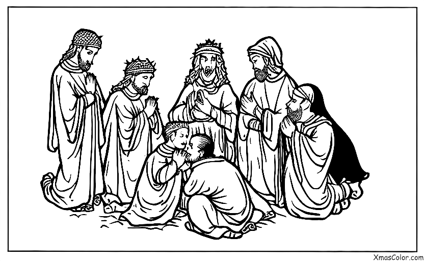 Navidad / Epifanía: Los Reyes Magos ofreciendo sus regalos a Jesús niño