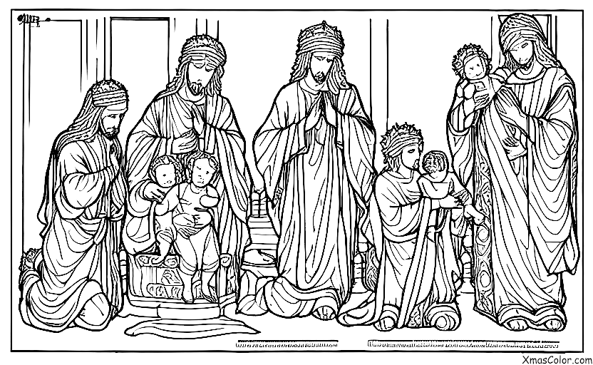Navidad / Epifanía: Los Tres Reyes adorando al niño Jesús