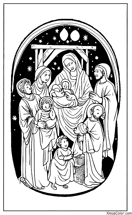 Navidad / Escena de Belén: El Belén con el niño Jesús, María, José, los Tres Reyes Magi y losanimales