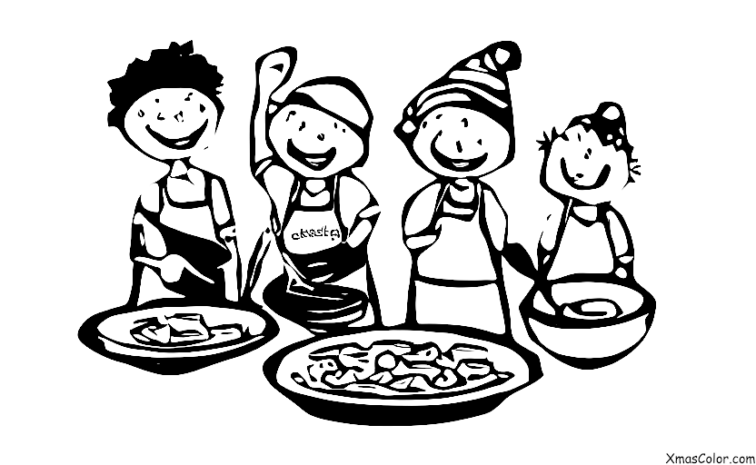 Navidad / Espíritu de Navidad: personas que voluntarios en una cocina de sopa en la víspera de Navidad