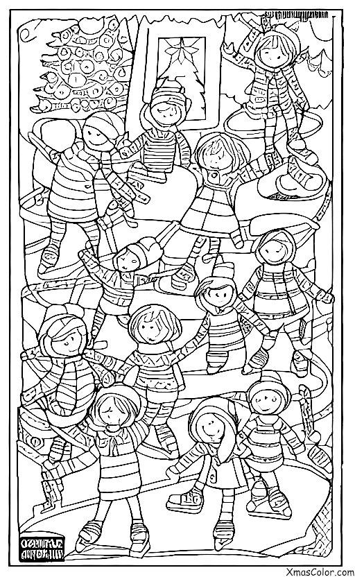 Navidad / Espíritu de Navidad: Un grupo de personas patinando juntas