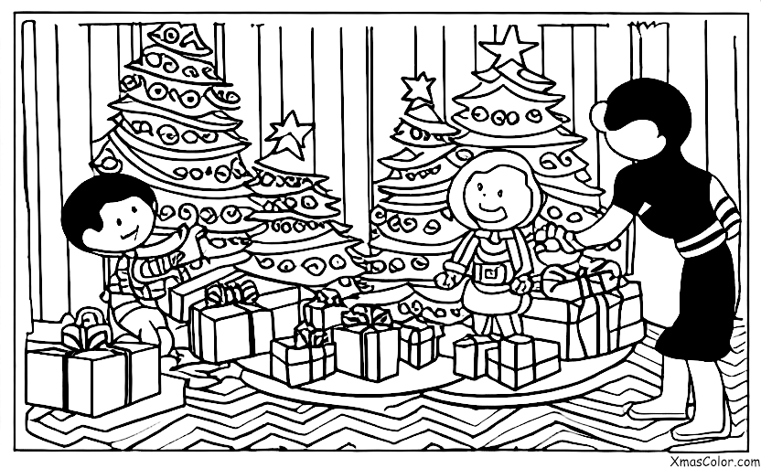 Navidad / Espíritu de Navidad: Un niño abriendo un regalo en la mañana de Navidad