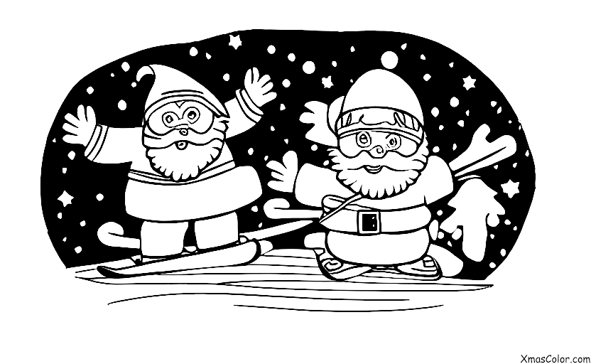 Navidad / Esquiar: Santa esquiando por una colina