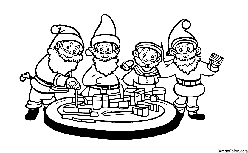 Navidad / Esquiar: Santa y sus duendes trabajando en el taller