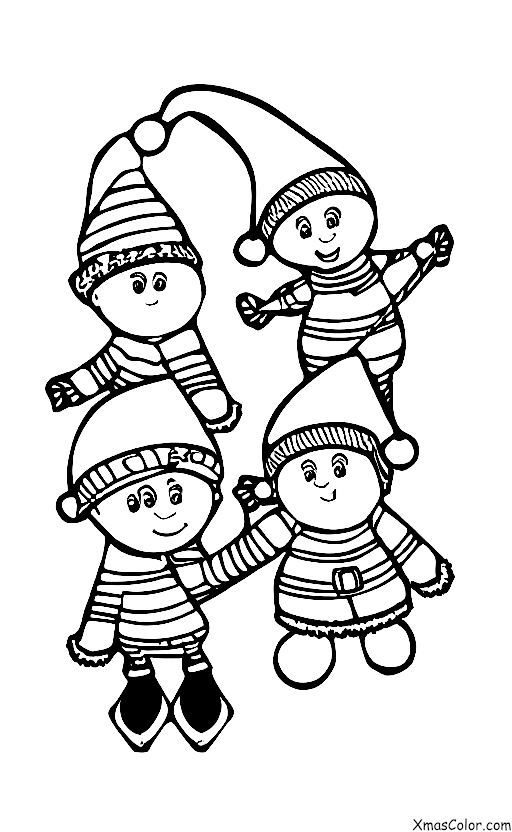 Navidad / Esquiar: Santa y sus elfos esquiando