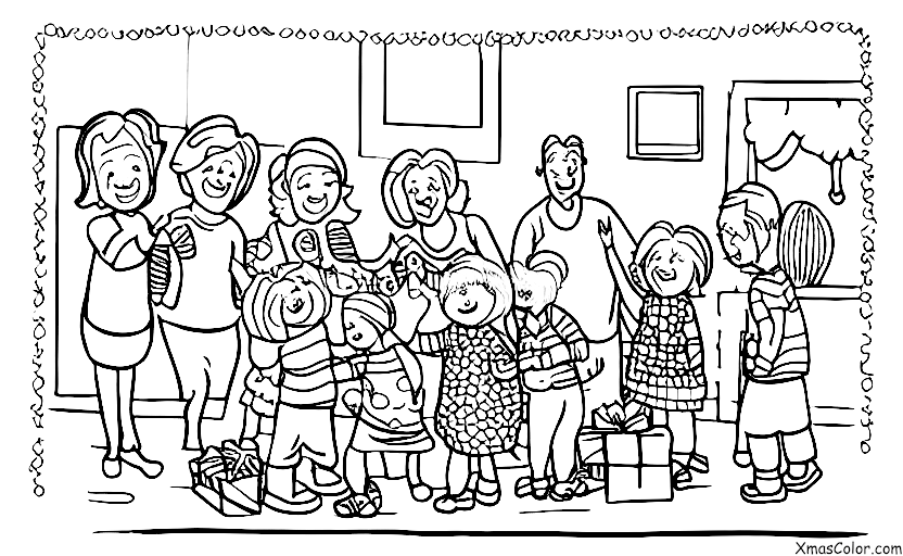 Navidad / Familia: Abuelos y nietos abriendo regalos juntos