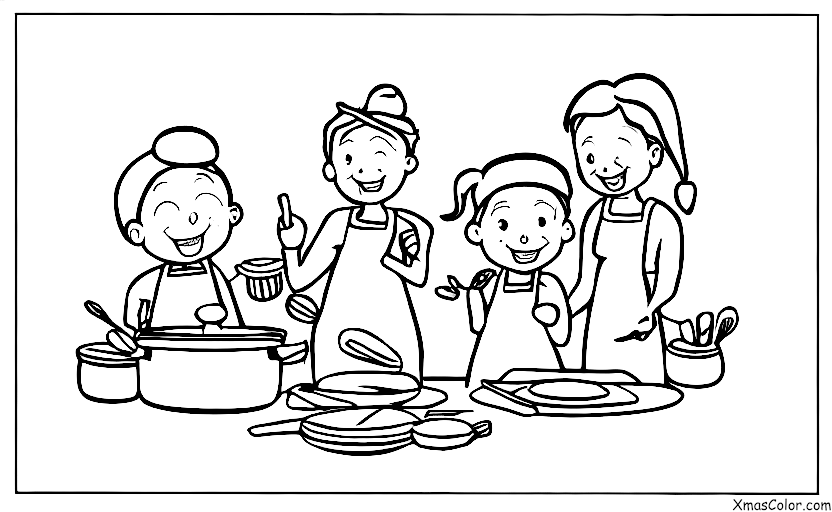 Navidad / Familia: Una familia cocinando juntos en la cocina