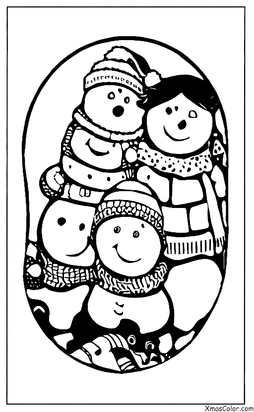 Navidad / Feliz Navidad: Niños jugando en la nieve con trineos y muñecos de nieve