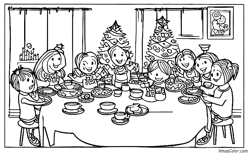 Navidad / Feliz Navidad: Una familia reunida alrededor de la mesa de Navidad