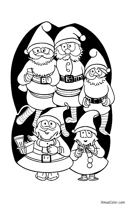 Navidad / Fiestas de Navidad: Santa y sus duendes celebrando una fiesta de Navidad