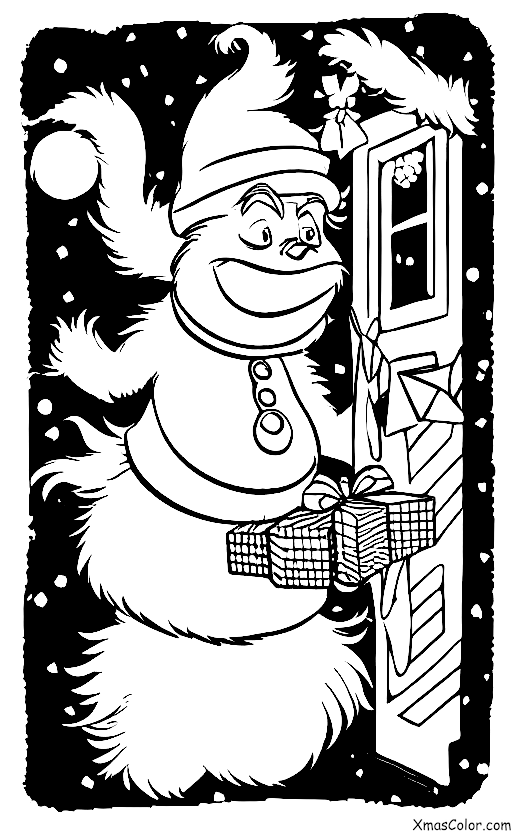 Navidad / Grinch: El Grinch intentando robar regalos debajo del árbol