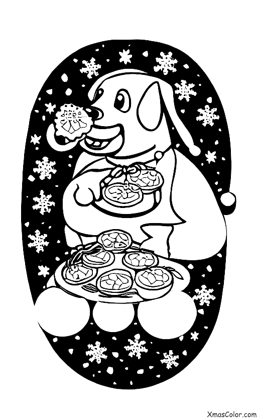 Navidad / Hacer galletas de Navidad: Un perro comiendo una galleta de Navidad