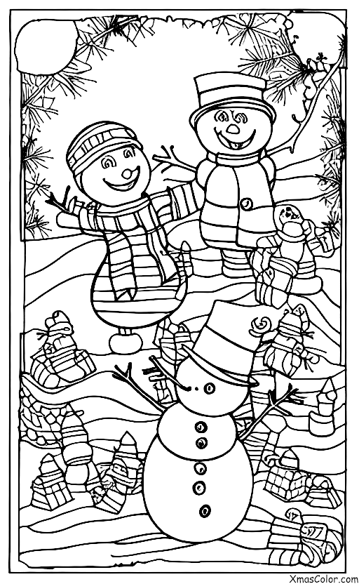 Navidad / Hombre de Nieve: El muñeco de nieve está jugando con los niños
