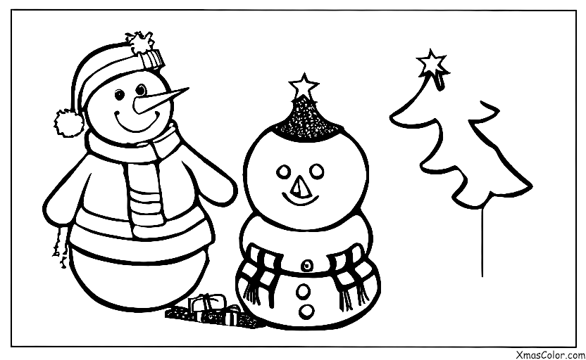Navidad / Hombre de Nieve: El muñeco de nieve está mirando las luces de Navidad.