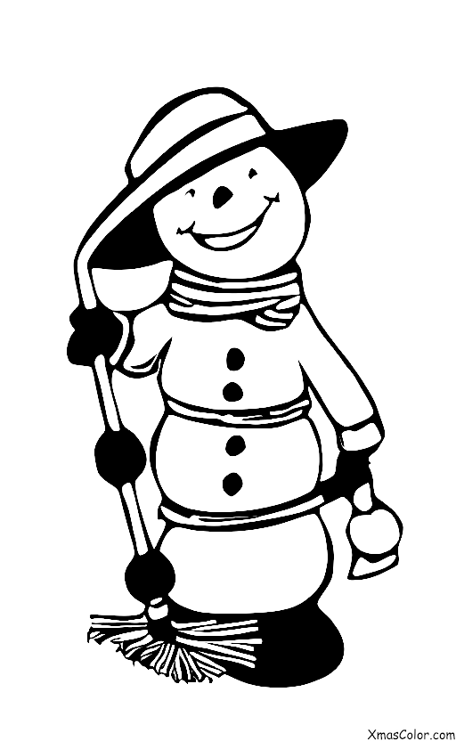 Navidad / Hombre de Nieve: Un hombre de nieve con una escoba
