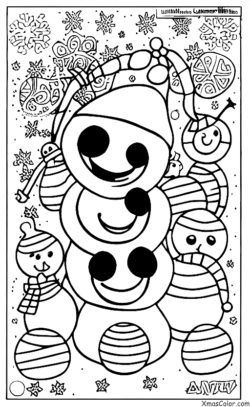 Navidad / Hombre de Nieve: Un hombre de nieve rodeado de niños felices