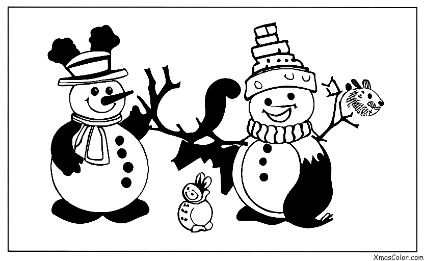 Navidad / Hombre de Nieve: Un muñeco de nieve con animales