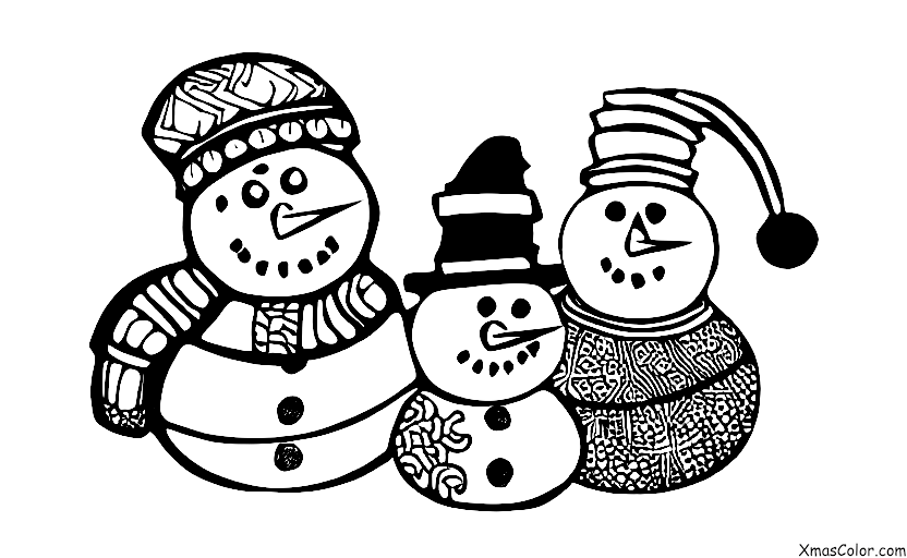 Navidad / Hombre de Nieve: Un muñeco de nieve con una familia de pájaros en la cabeza