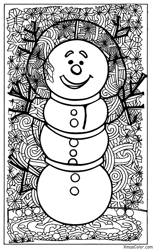 Navidad / Hombre de Nieve: Un muñeco de nieve con una guirnalda navideña alrededor del cuello