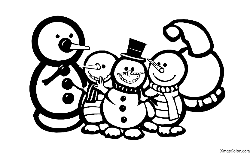 Navidad / Hombre de Nieve: Un muñeco de nieve con una nariz de zanahoria rodeada de felices niños