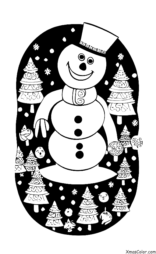Navidad / Hombre de Nieve: Un muñeco de nieve en medio de un bosque