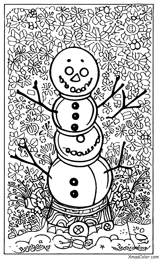 Navidad / Hombre de Nieve: Un muñeco de nieve en medio de un campo de flores