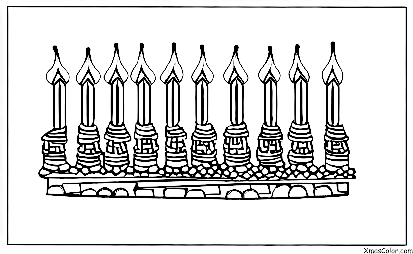 Navidad / Januca: Un candelabro con nueve velas, cada una representando una de las noches de Hanukkah